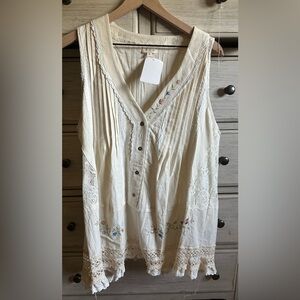 Embroidered Cream Sleeveless Top